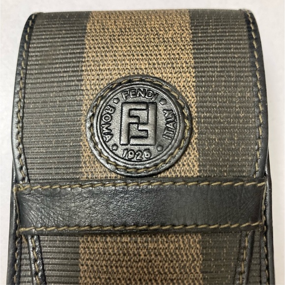 FENDI Roma Vintage Pecan Pattern Case Block Check Leather PVC Small Holder - Picture 6 of 11